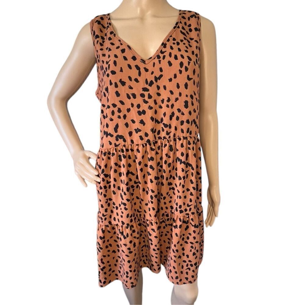 Entro Brown and Black Animal Print Mini V-Neck Dress With Tie Back
